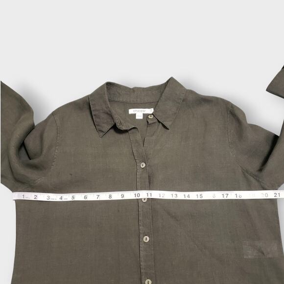 Chico's Dark Green 100% Linen Button Up Shirt Sz 6 Small Career Contemporary - Picture 8 of 12